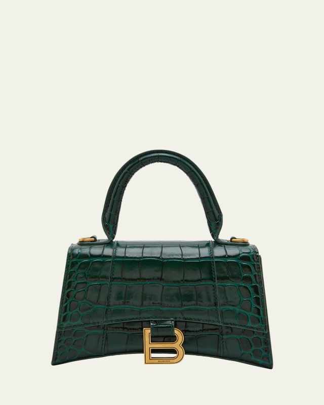 Hourglass XS Crocodile-Embossed Top-Handle Bag